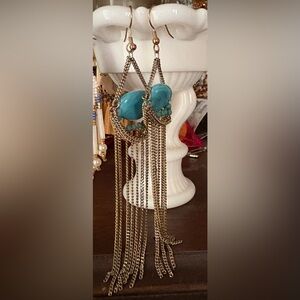Vintage Y2K Turquoise style and Gold Chain Dangle Earrings
